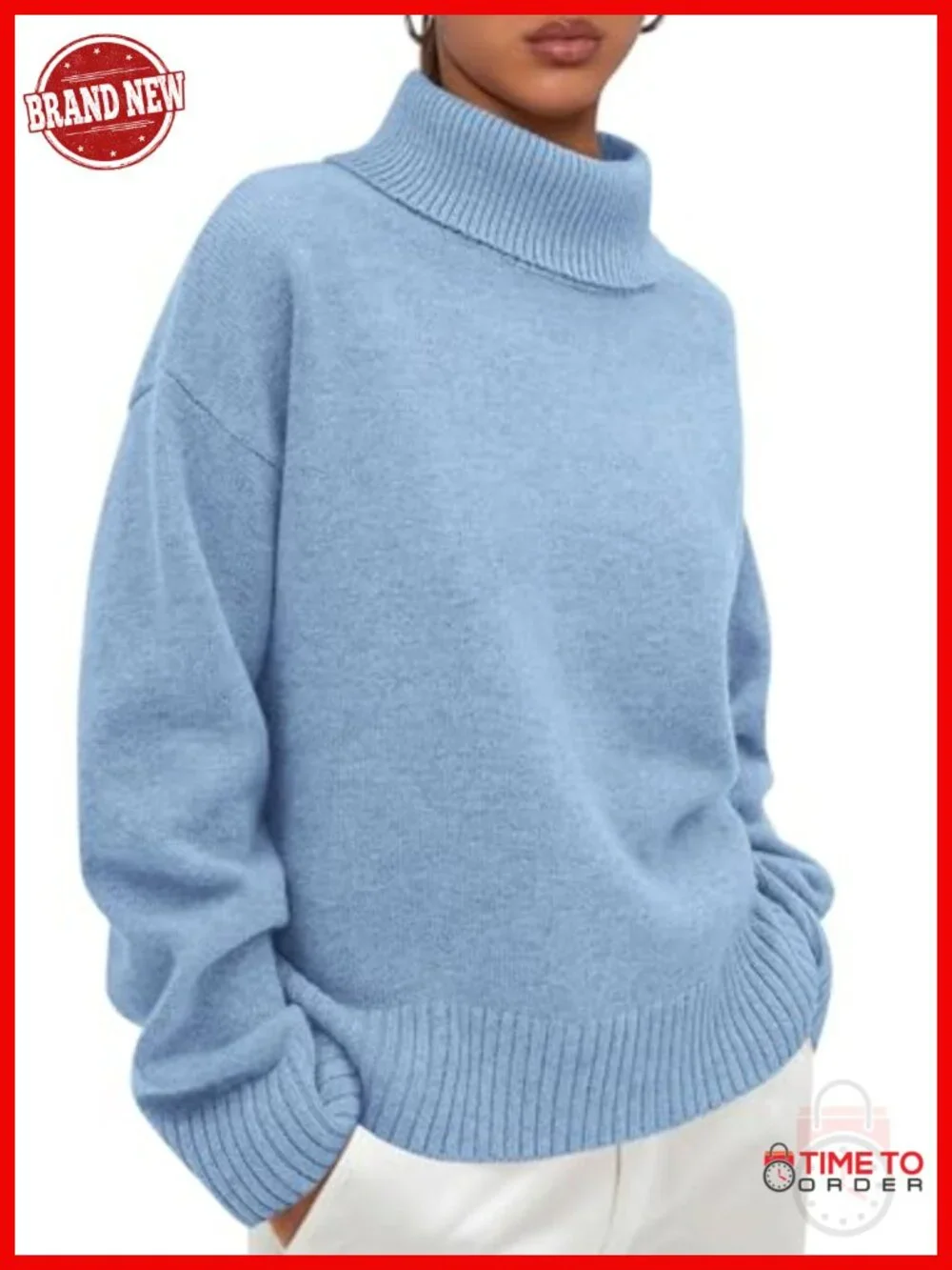 Chunky Knit Turtleneck Pullover Sweater Women Long Sleeve Loose Fit Cozy Warm